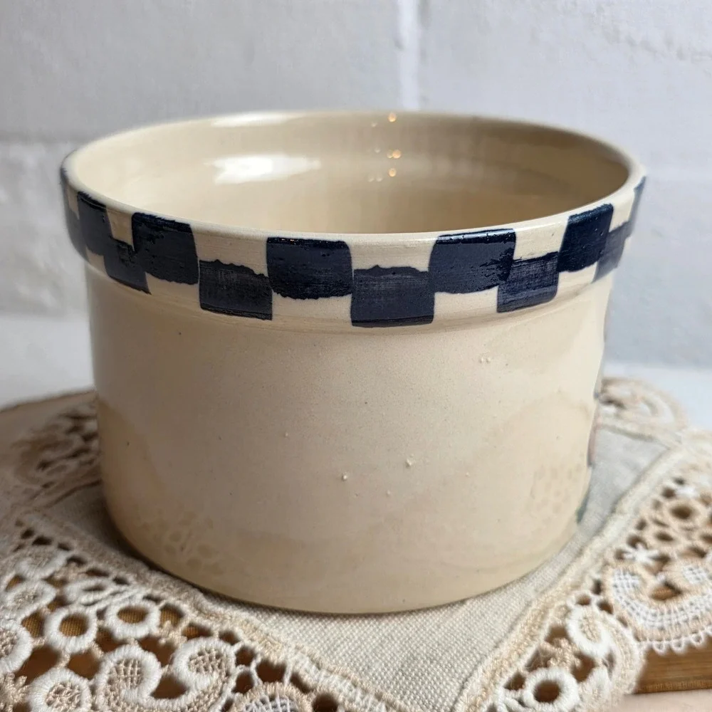 Vintage Alpine Pottery Hand-Painted Rooster Stoneware Crock Small Checkered